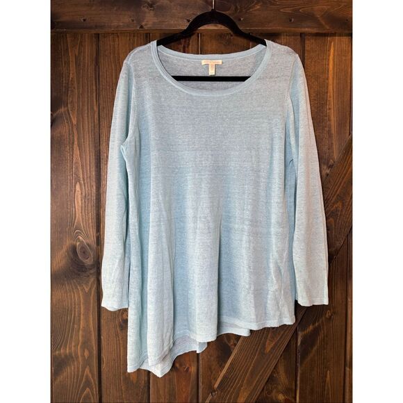 EILEEN FISHER Linen Blend  Asymmetrical Thin Knit Pullover Shirt - Picture 1 of 6